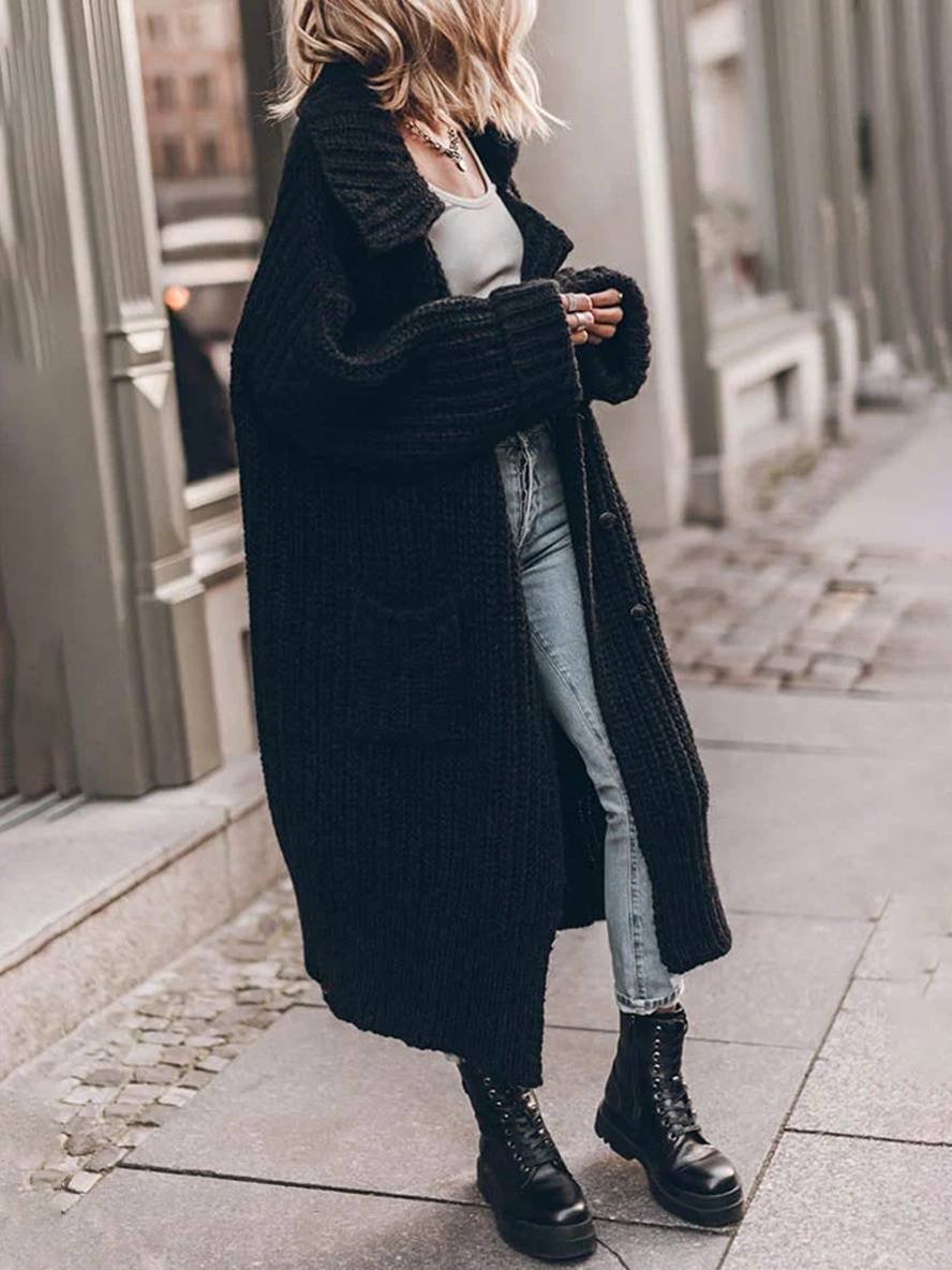 Women's Stylish Oversized Longline Lapel Cardigan