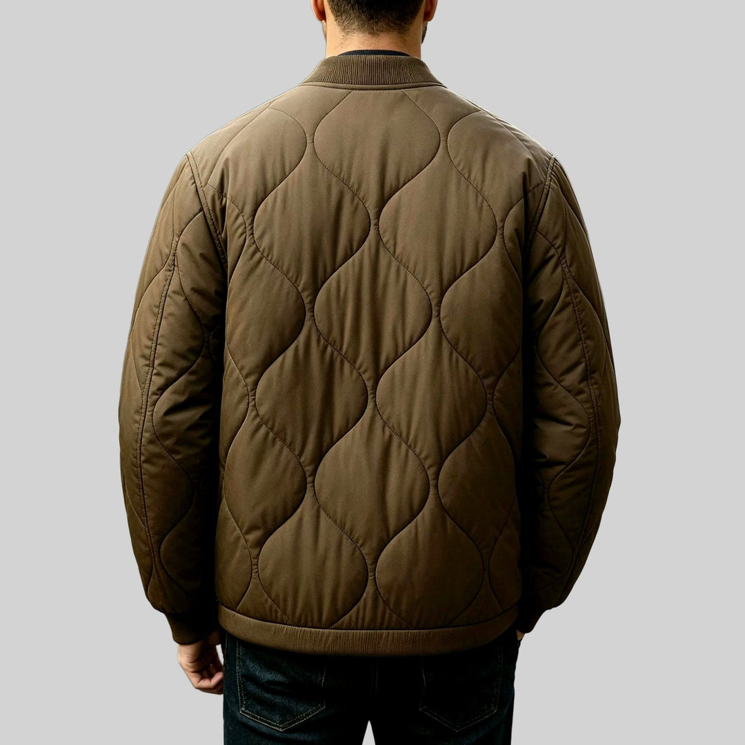 Men's Quilted Bomber Jacket with Snap Button Closure