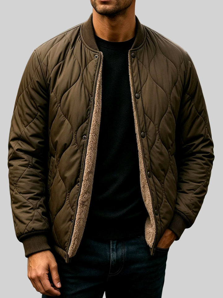 Men's Quilted Bomber Jacket with Snap Button Closure