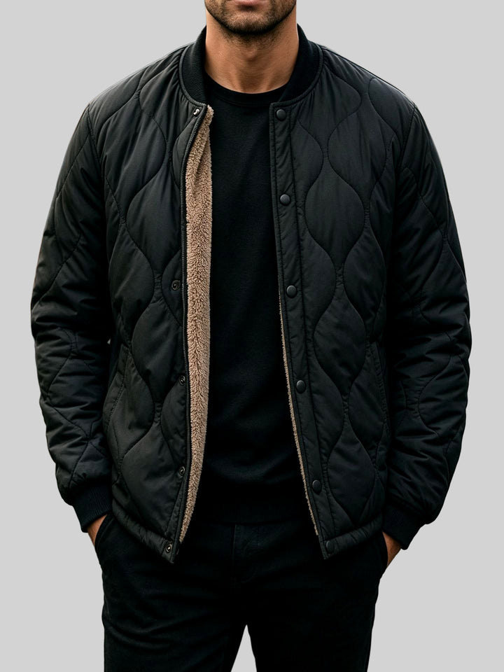 Men's Quilted Bomber Jacket with Snap Button Closure