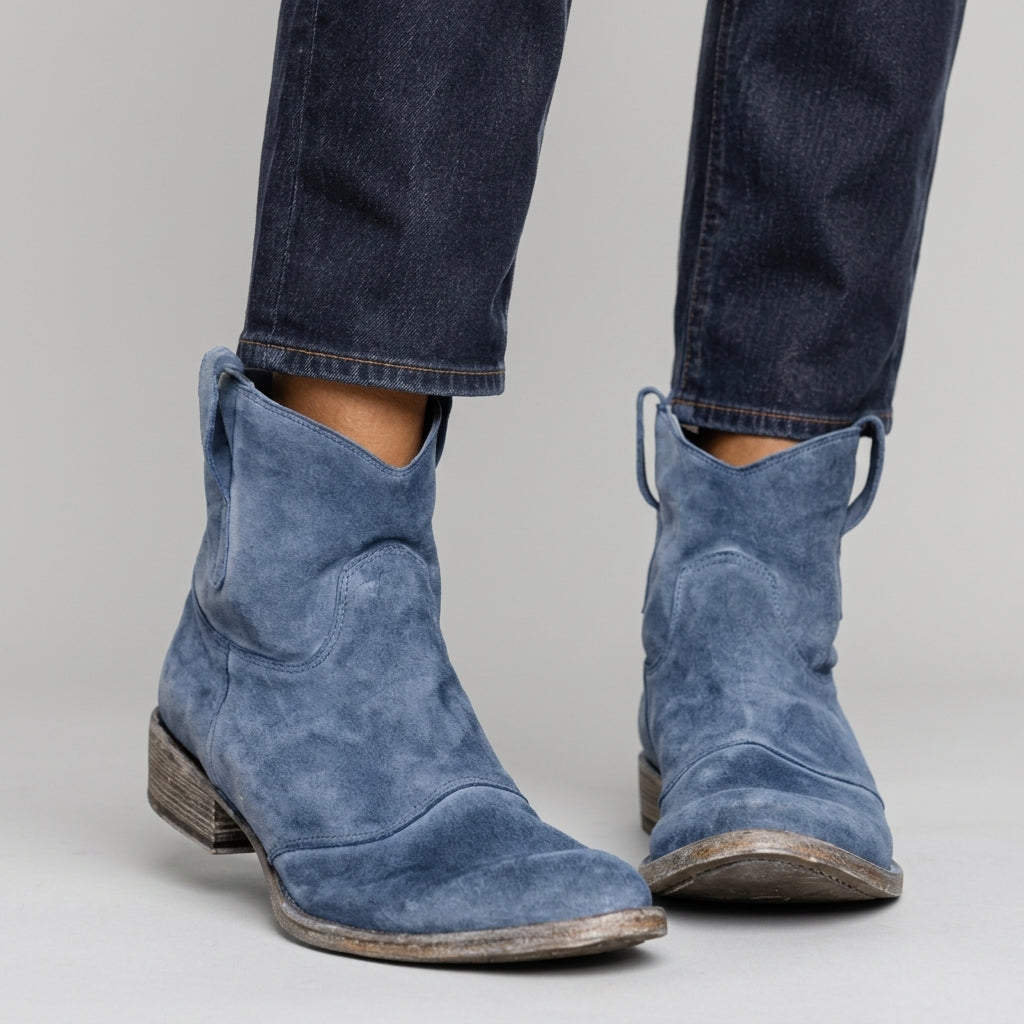 Women's Suede Ankle Boots with V-Cut Design