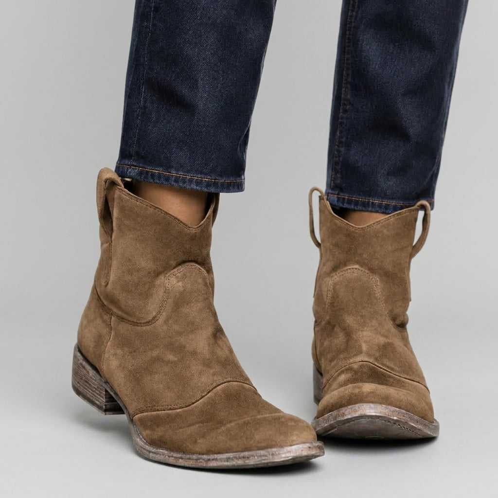 Women's Suede Ankle Boots with V-Cut Design