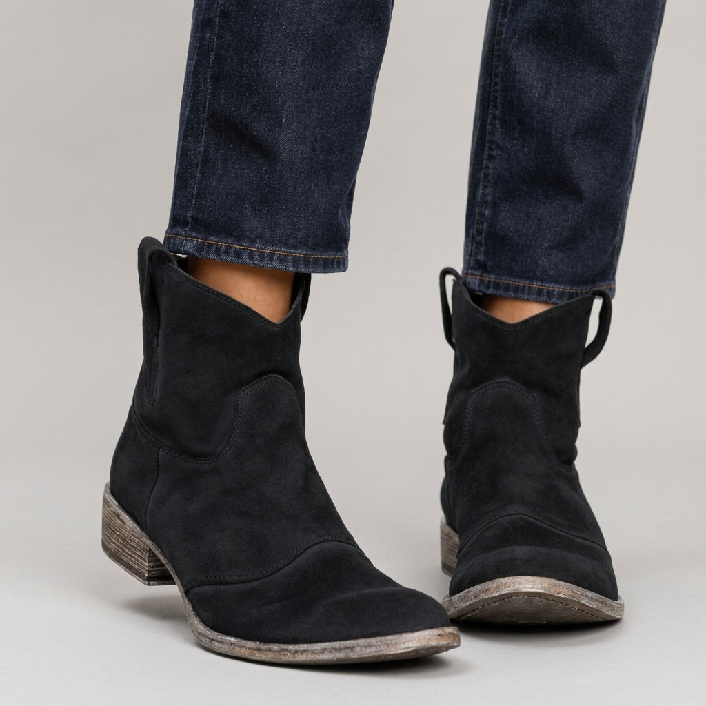 Women's Suede Ankle Boots with V-Cut Design