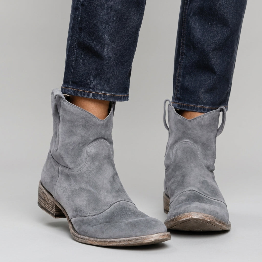 Women's Suede Ankle Boots with V-Cut Design