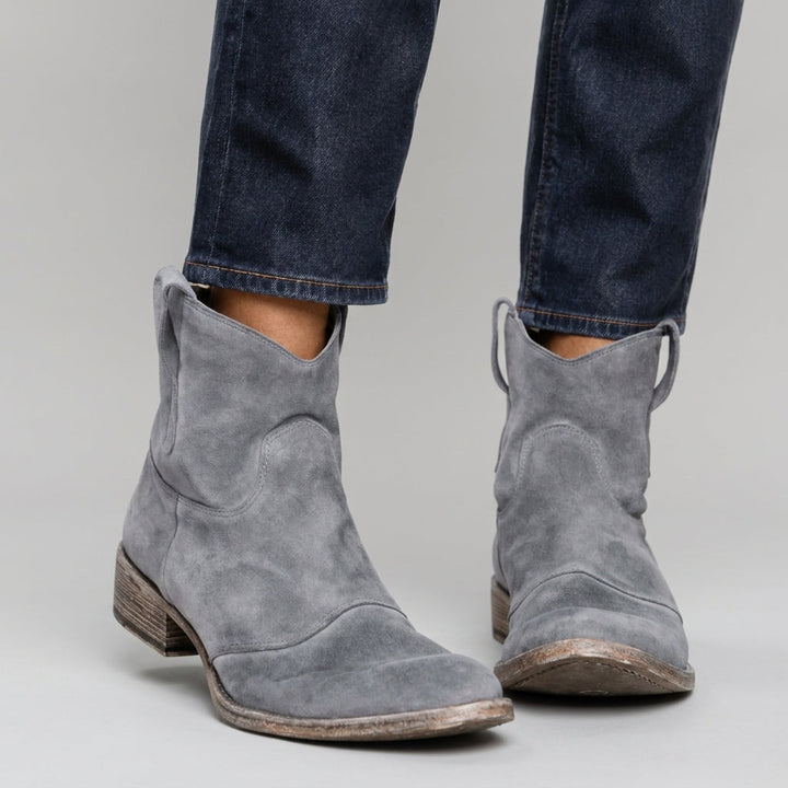 Women's Suede Ankle Boots with V-Cut Design