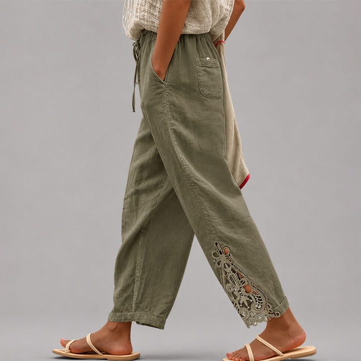 Millie | Women's Relaxed Tapered Pants with Lace Trim