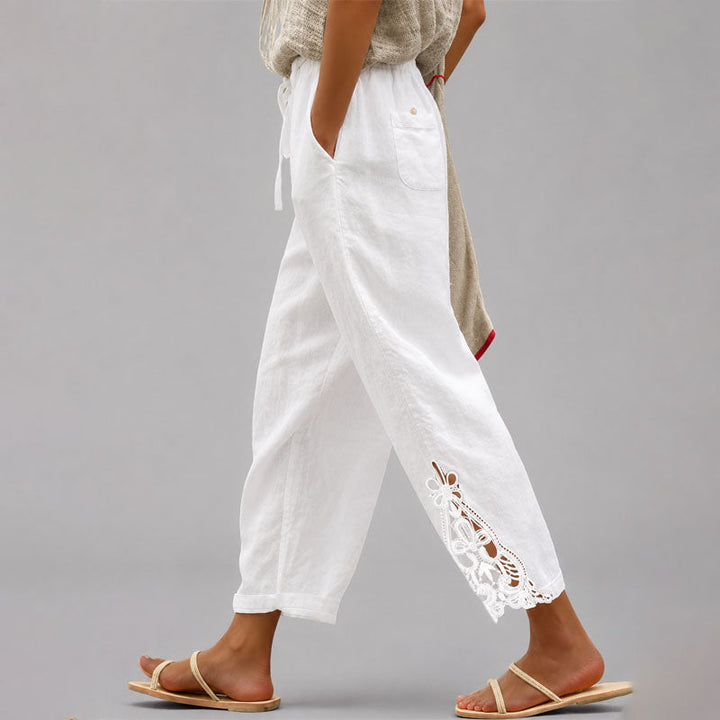 Millie | Women's Relaxed Tapered Pants with Lace Trim