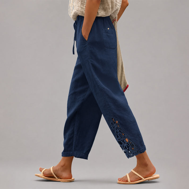 Millie | Women's Relaxed Tapered Pants with Lace Trim