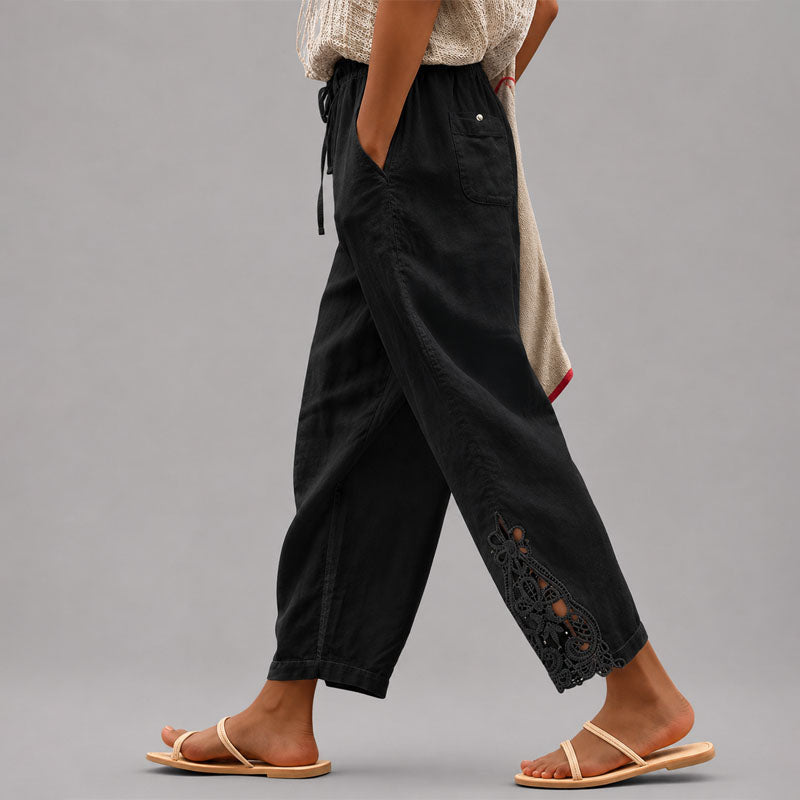 Millie | Women's Relaxed Tapered Pants with Lace Trim