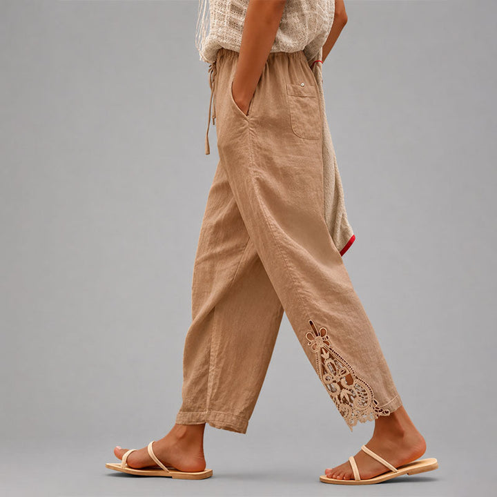 Millie | Women's Relaxed Tapered Pants with Lace Trim