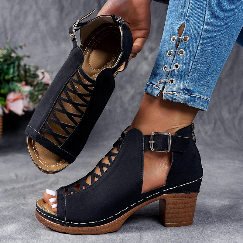 Nadia | Women's Cutout Block Heel Sandals