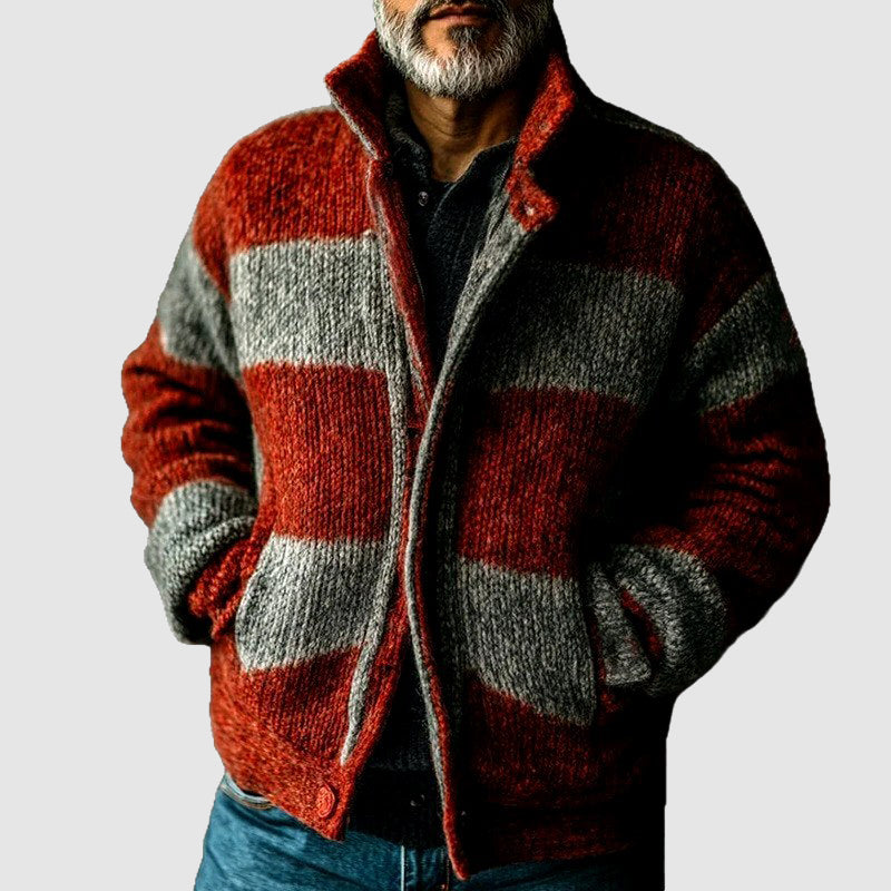 Men's Chunky Knit Block-Striped Jacket
