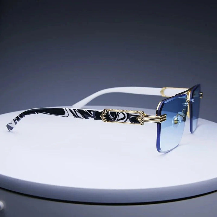 Men's Rimless Marble Temple Geometric Sunglasses