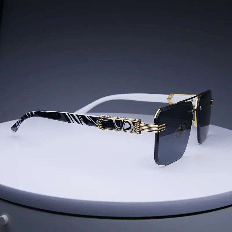 Men's Rimless Marble Temple Geometric Sunglasses