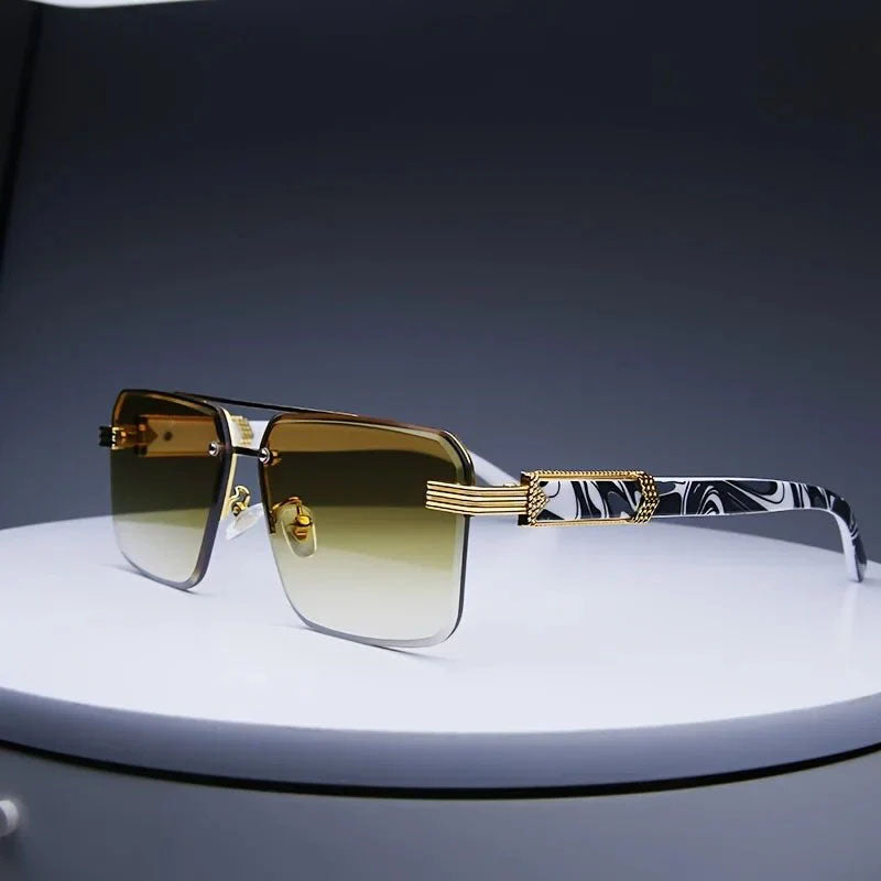 Men's Rimless Marble Temple Geometric Sunglasses
