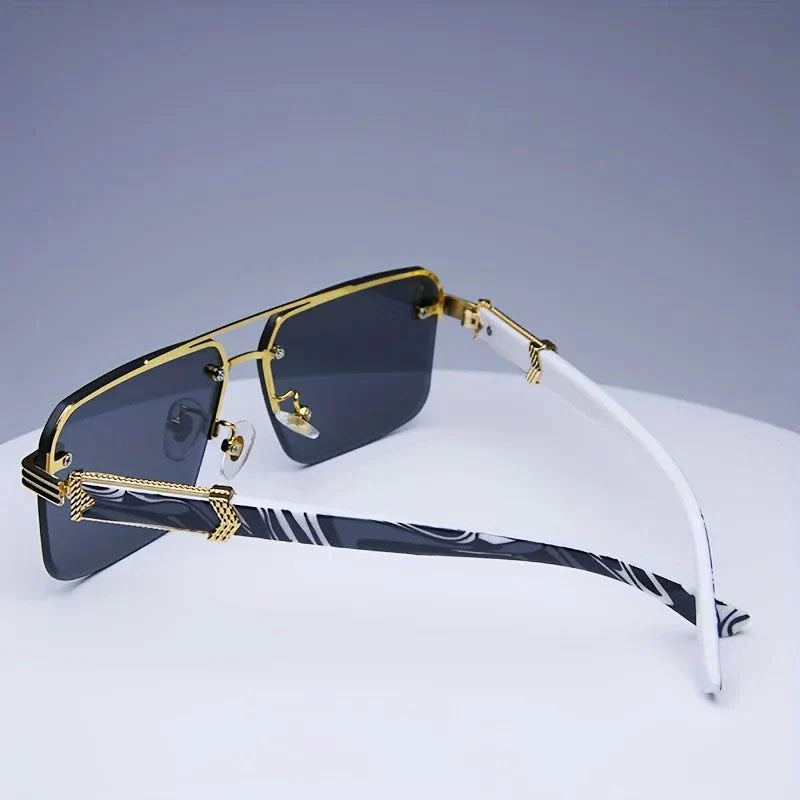 Men's Rimless Marble Temple Geometric Sunglasses