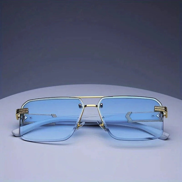 Men's Rimless Marble Temple Geometric Sunglasses