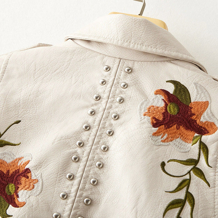 Women's Studded Floral Faux Leather Motorcycle Jacket