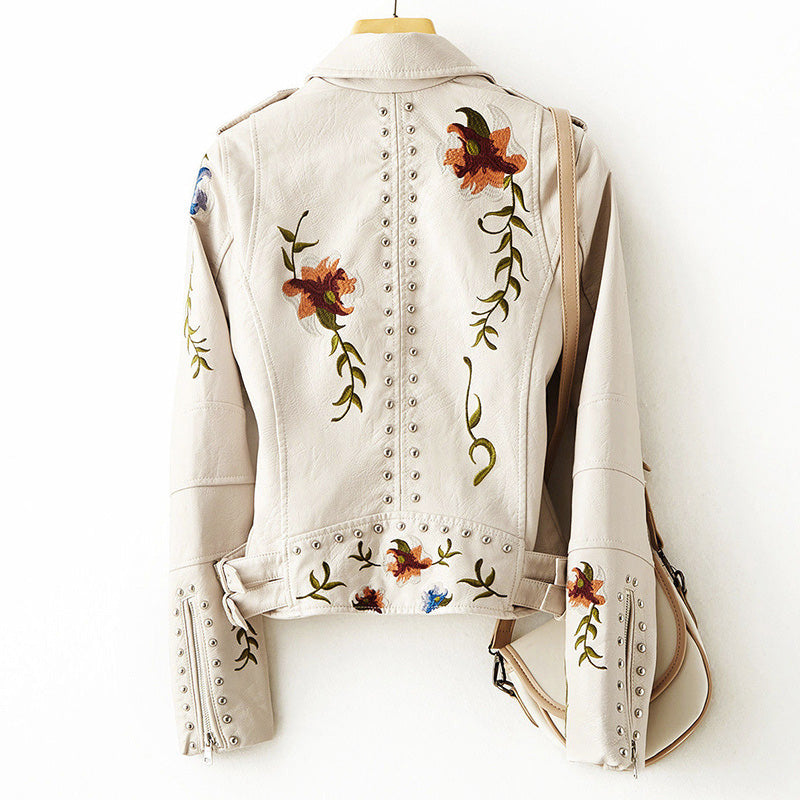 Women's Studded Floral Faux Leather Motorcycle Jacket