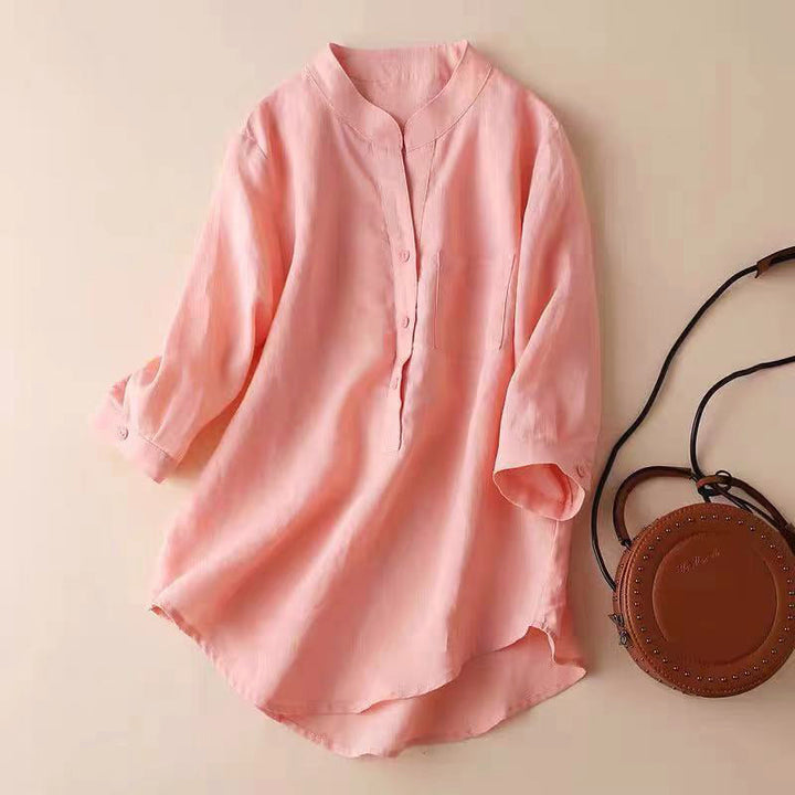 Norah | Women's Linen Relaxed Mandarin Collar Blouse