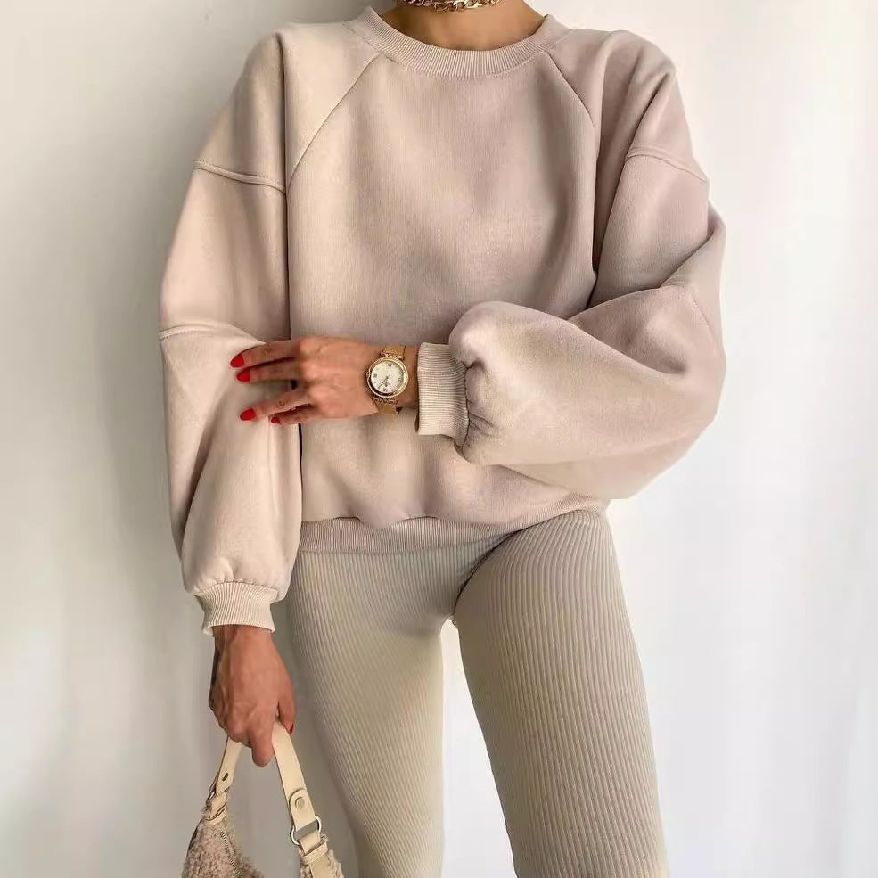 Women's Oversized Crewneck Sweatshirt with Puffed Sleeves