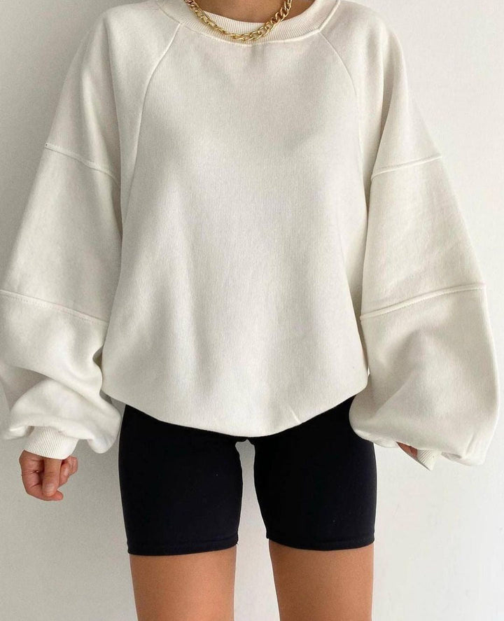 Women's Oversized Crewneck Sweatshirt with Puffed Sleeves