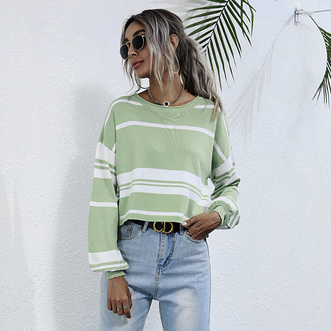 Women's Oversized Striped Sweatshirt with Loose-Fitting Sleeves