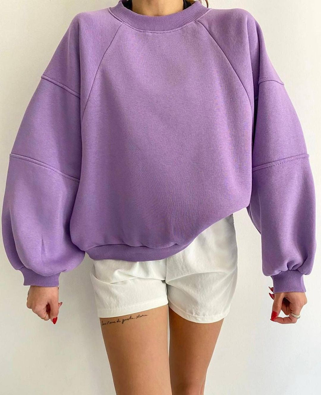 Women's Oversized Crewneck Sweatshirt with Puffed Sleeves