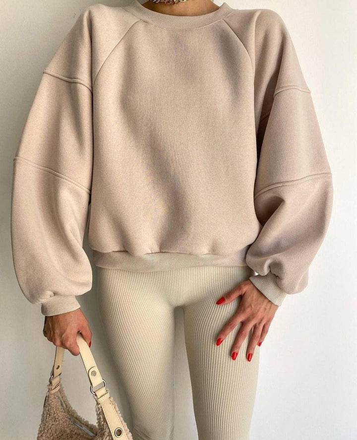 Women's Oversized Crewneck Sweatshirt with Puffed Sleeves