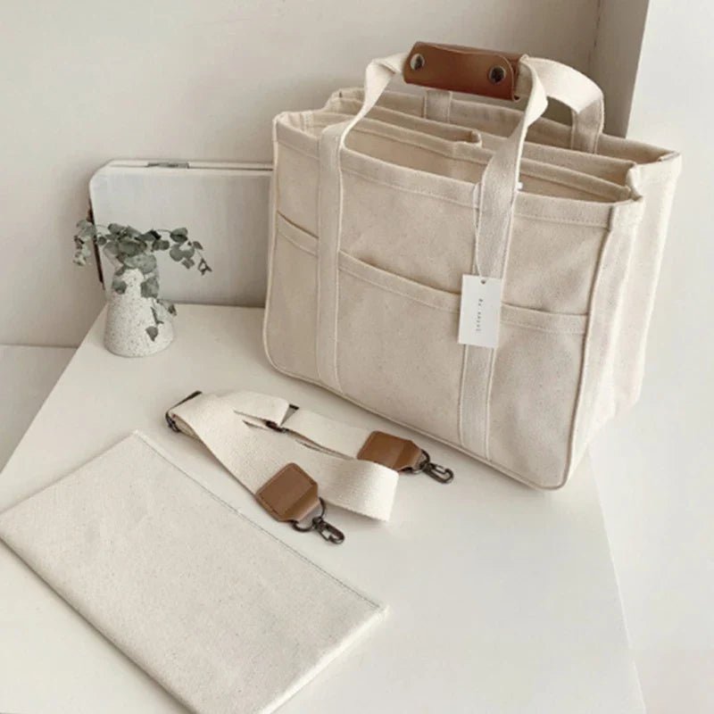Women's Spacious Multi-Pocket Canvas Tote Bag