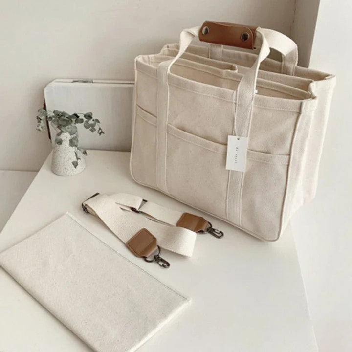 Women's Spacious Multi-Pocket Canvas Tote Bag