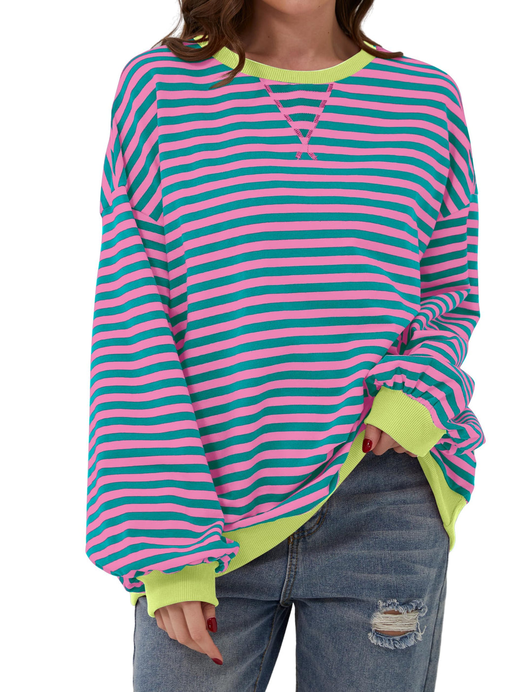 Holly | Women's Oversized Striped Crewneck Sweatshirt
