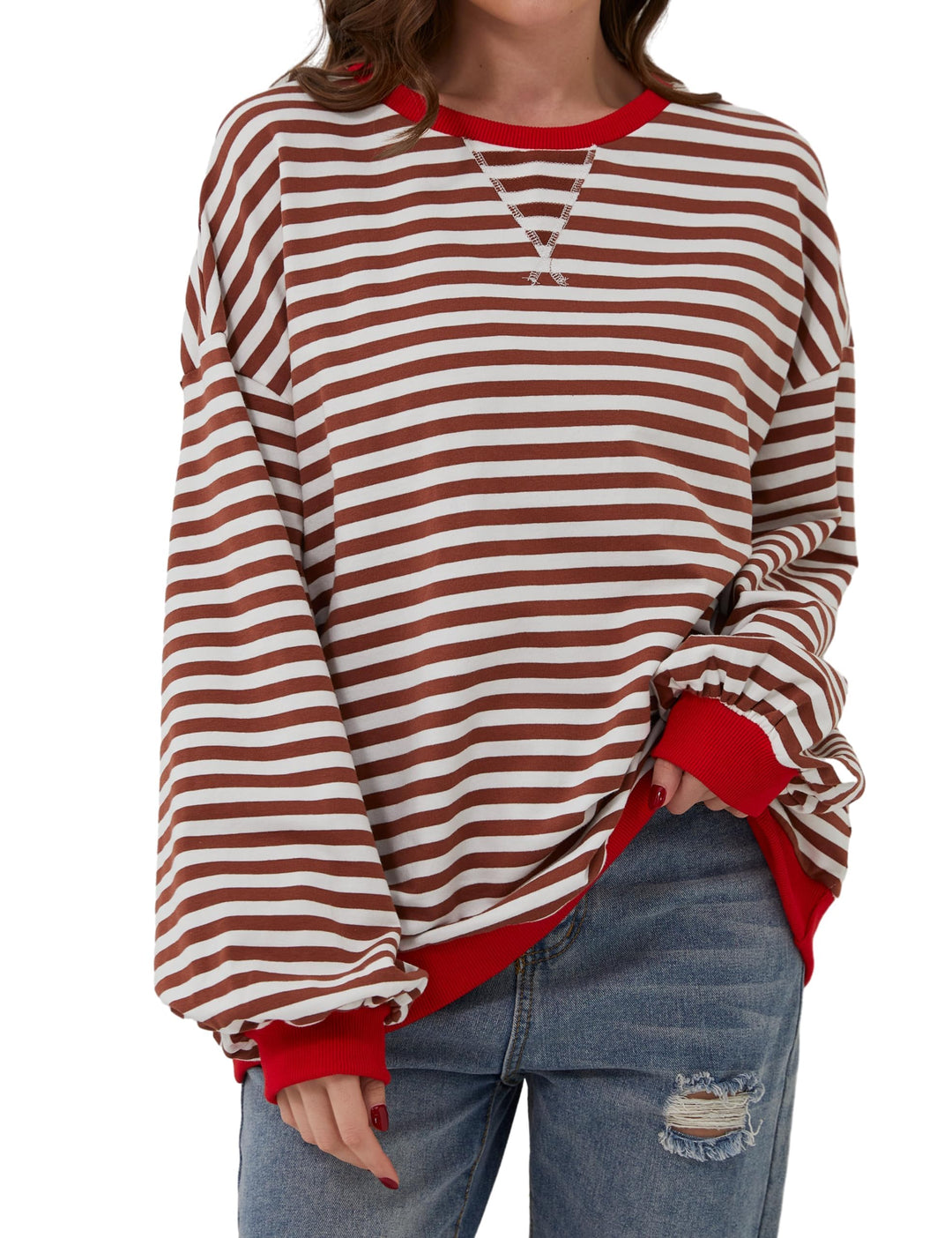 Holly | Women's Oversized Striped Crewneck Sweatshirt
