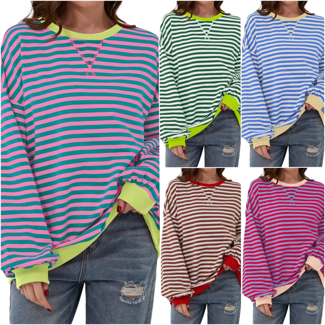 Holly | Women's Oversized Striped Crewneck Sweatshirt