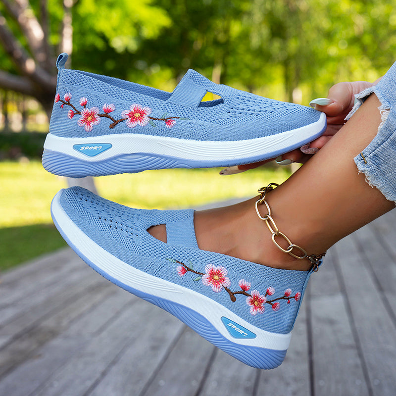 Women's Floral Embroidered Knit Walking Shoes for Comfort and Style