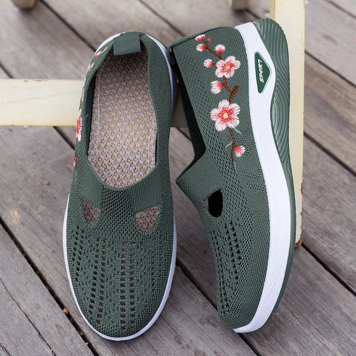 Women's Floral Embroidered Knit Walking Shoes for Comfort and Style