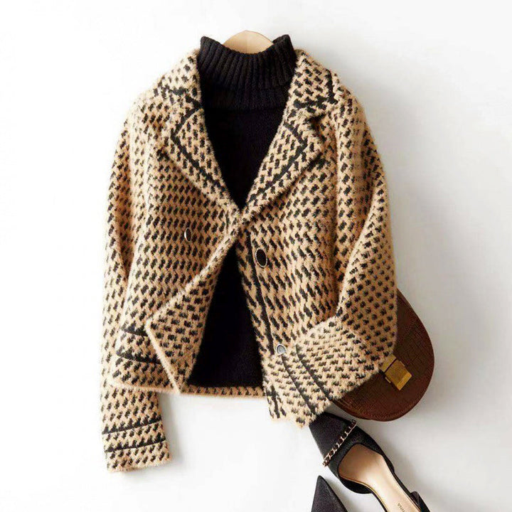 Women's Cropped Houndstooth Knit Jacket