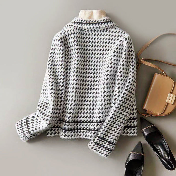 Women's Cropped Houndstooth Knit Jacket