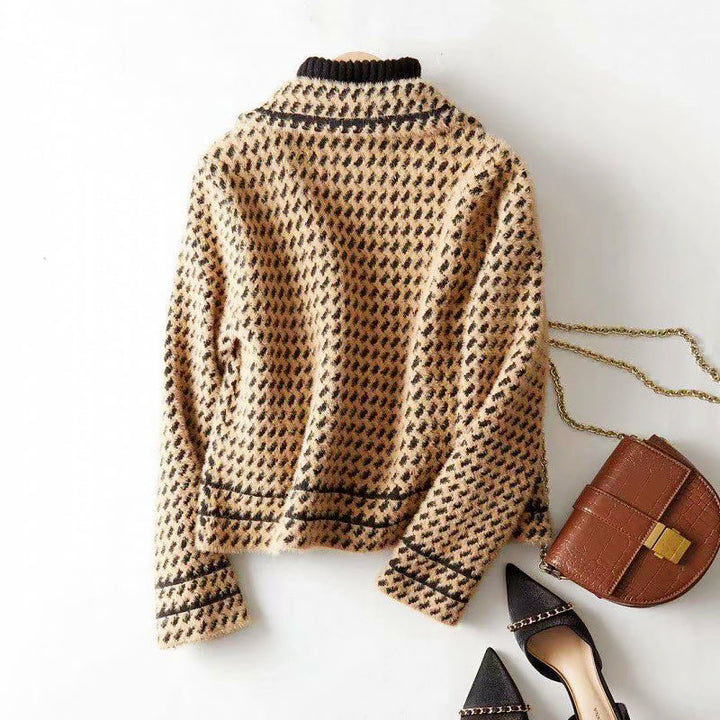 Women's Cropped Houndstooth Knit Jacket