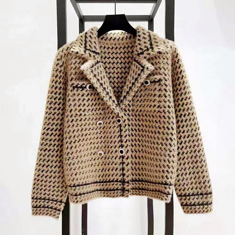 Women's Cropped Houndstooth Knit Jacket