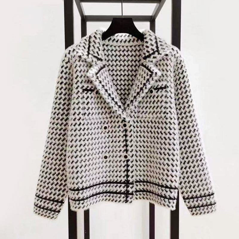 Women's Cropped Houndstooth Knit Jacket