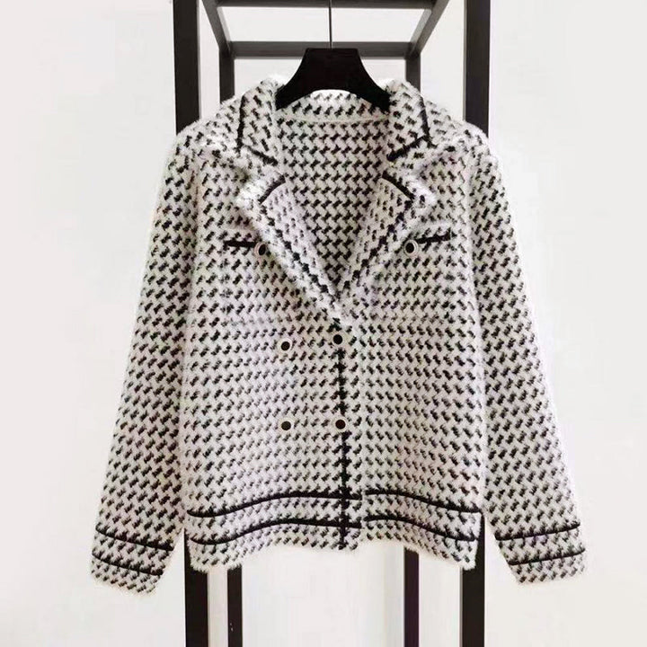 Women's Cropped Houndstooth Knit Jacket