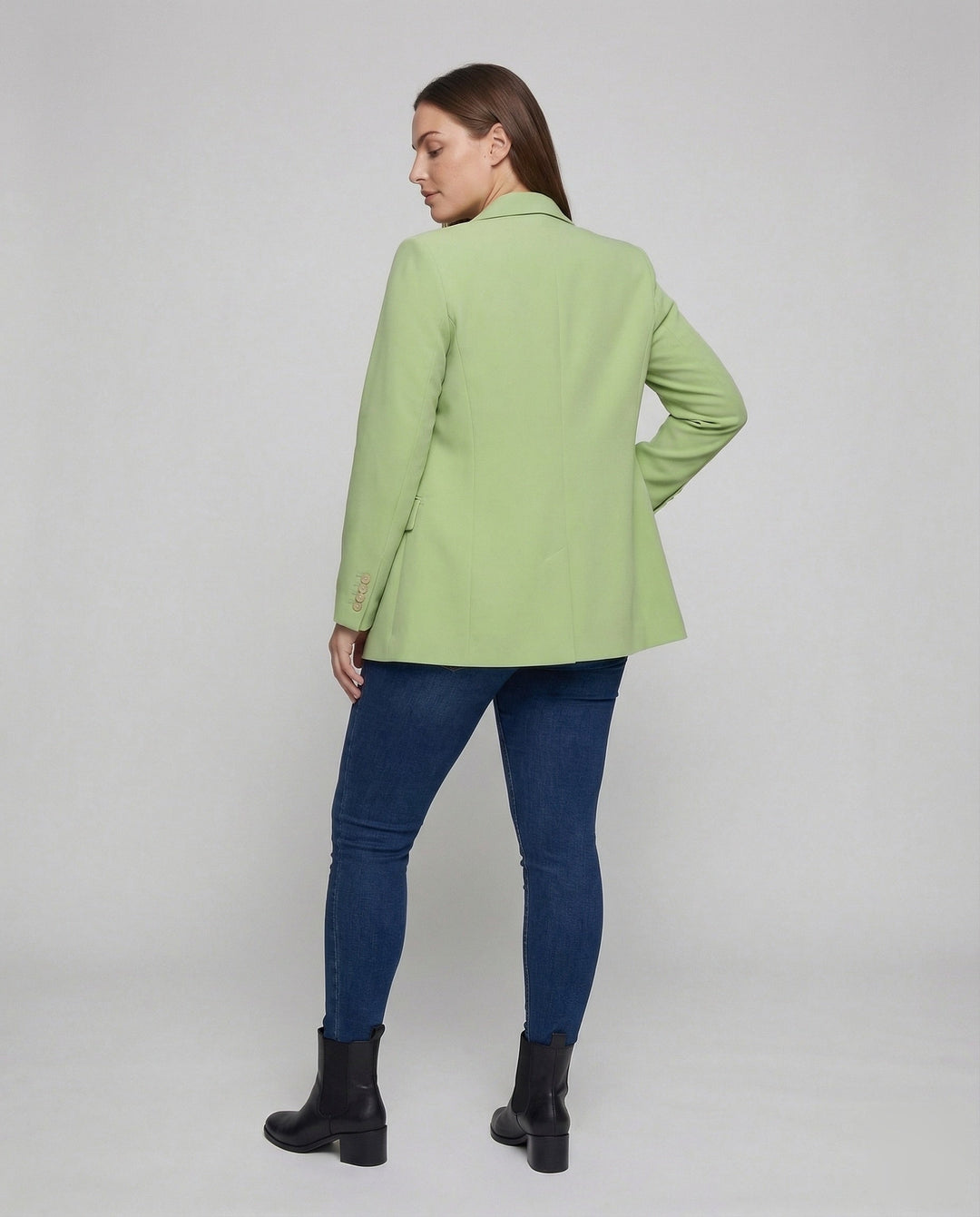 Women's Oversized Double-Breasted Blazer with Notch Lapel & Buttons
