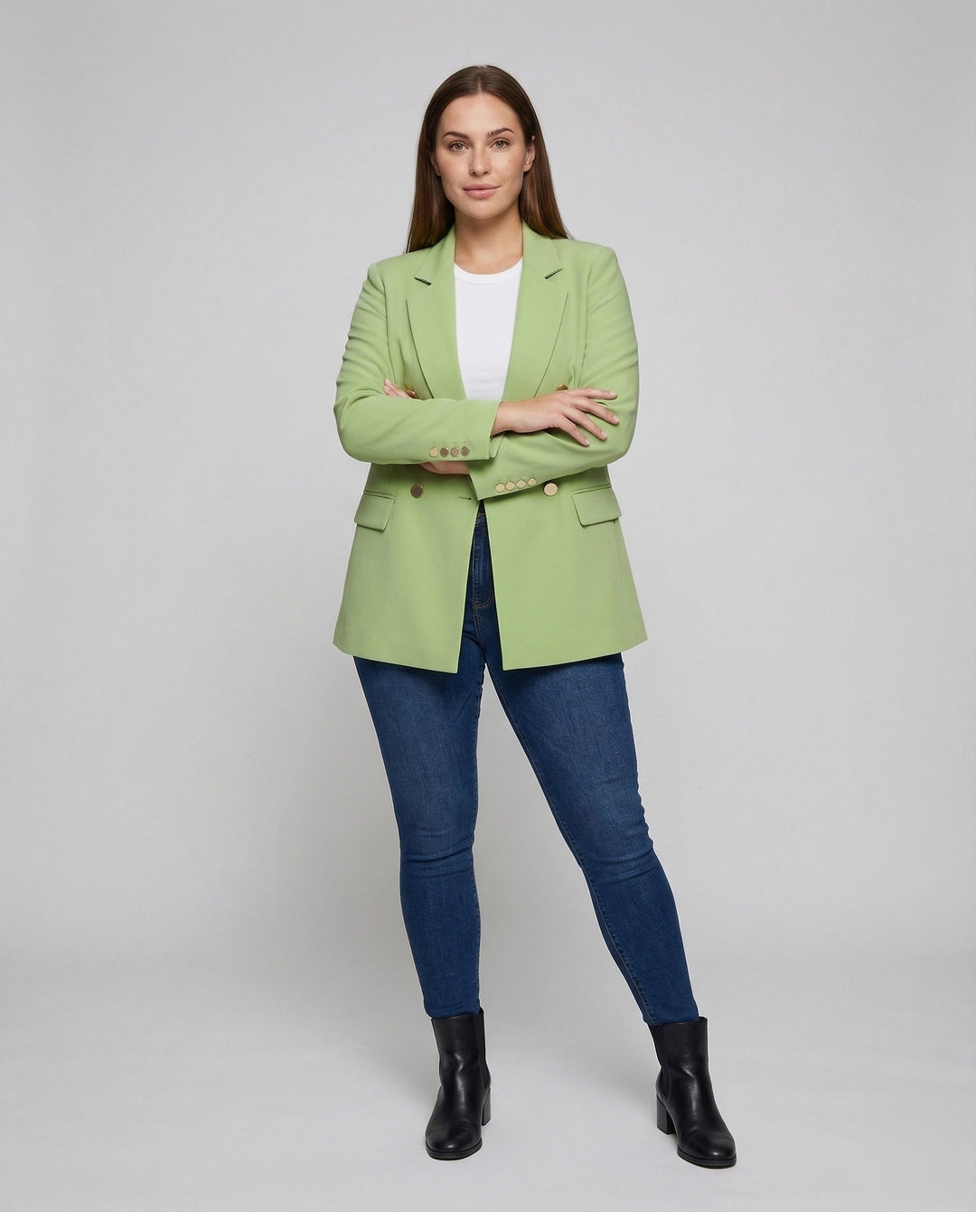 Women's Oversized Double-Breasted Blazer with Notch Lapel & Buttons