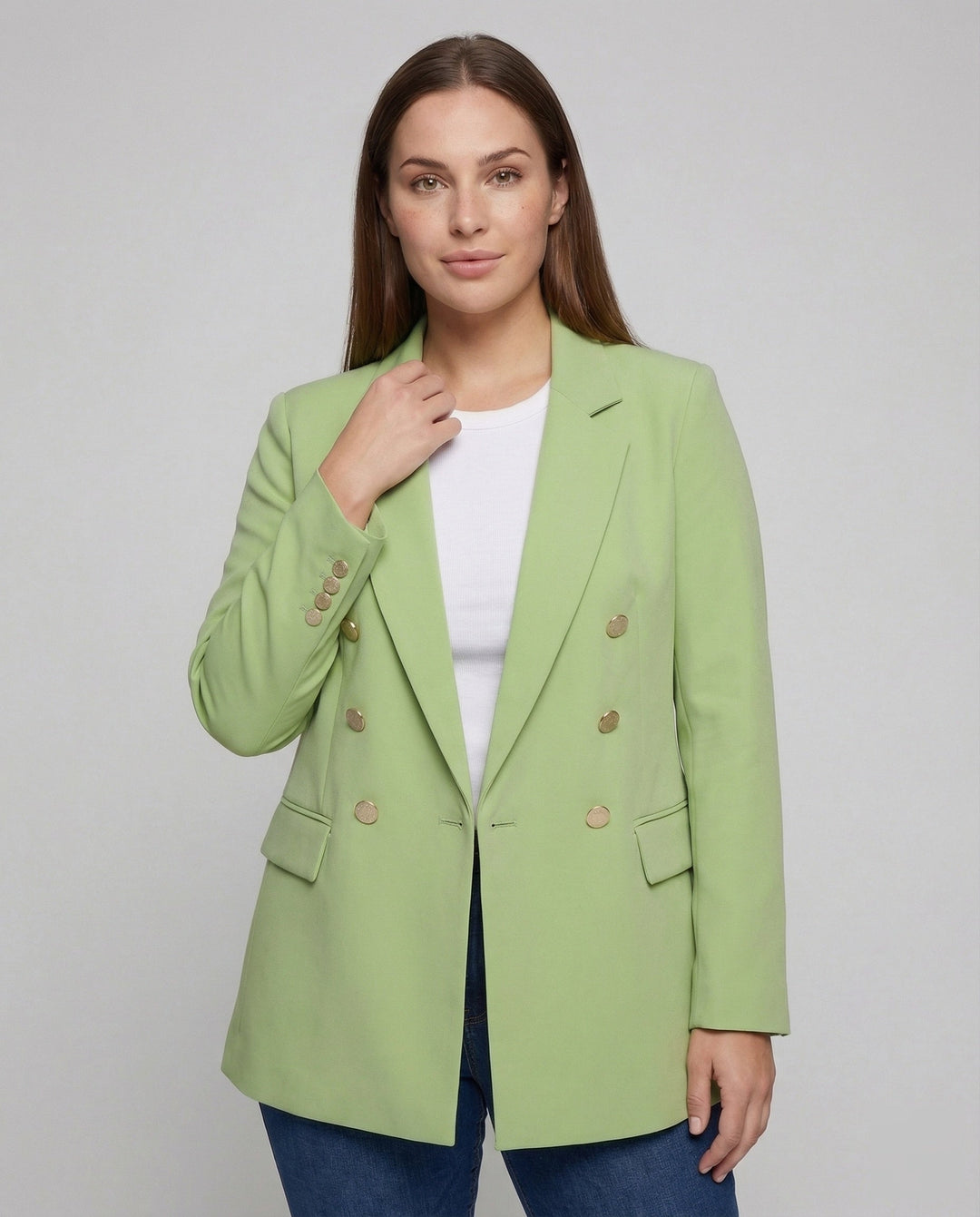 Women's Oversized Double-Breasted Blazer with Notch Lapel & Buttons