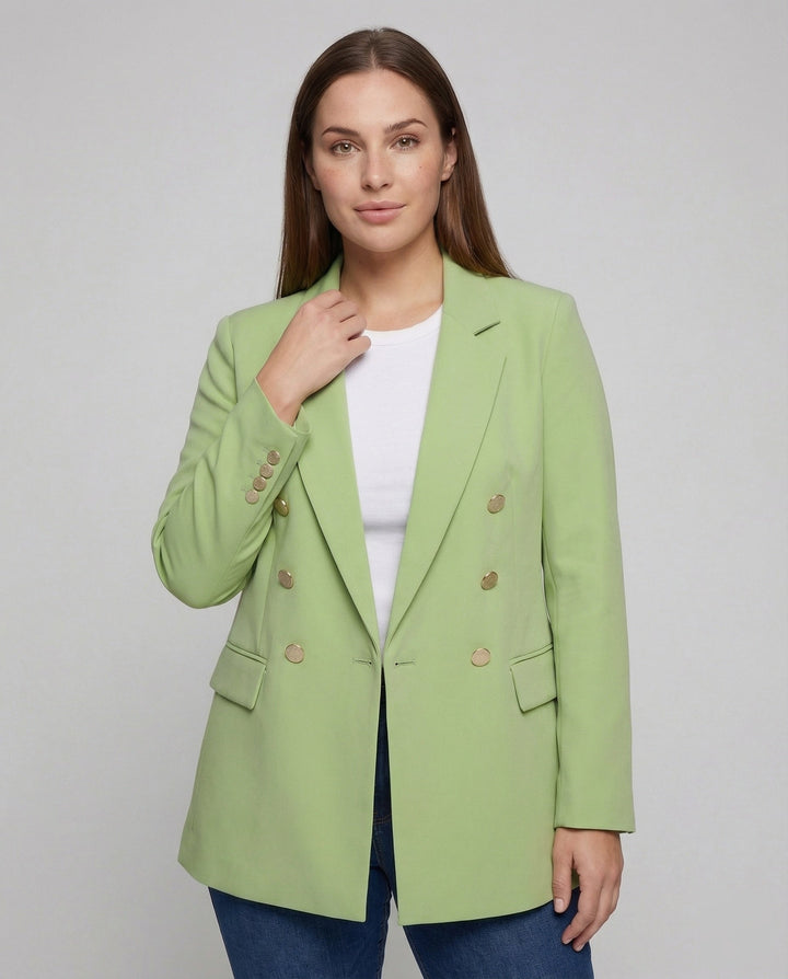 Women's Oversized Double-Breasted Blazer with Notch Lapel & Buttons