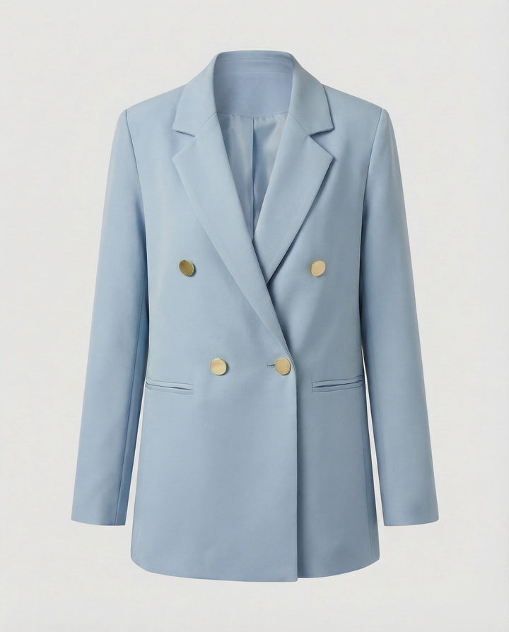 Women's Oversized Double-Breasted Blazer with Notch Lapel & Buttons