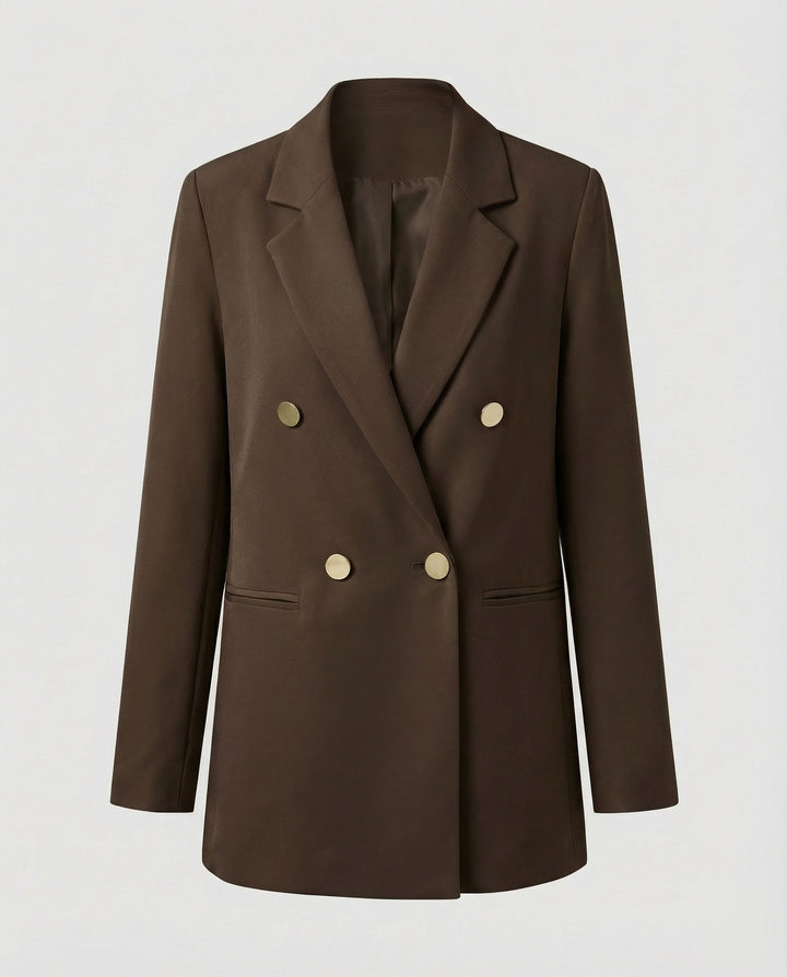 Women's Oversized Double-Breasted Blazer with Notch Lapel & Buttons