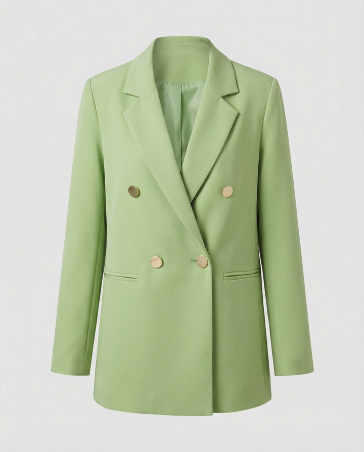 Women's Oversized Double-Breasted Blazer with Notch Lapel & Buttons