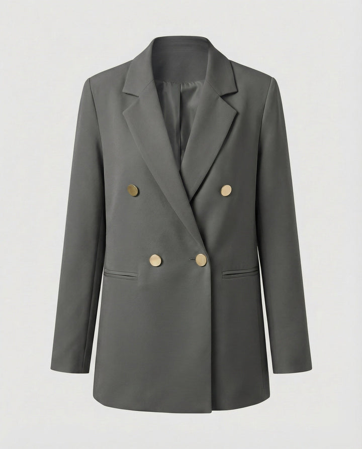 Women's Oversized Double-Breasted Blazer with Notch Lapel & Buttons